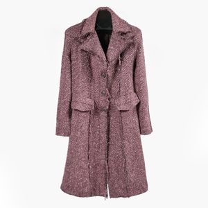 RINASCEMENTO Boho-Chic Frayed Seams Tweed Coat